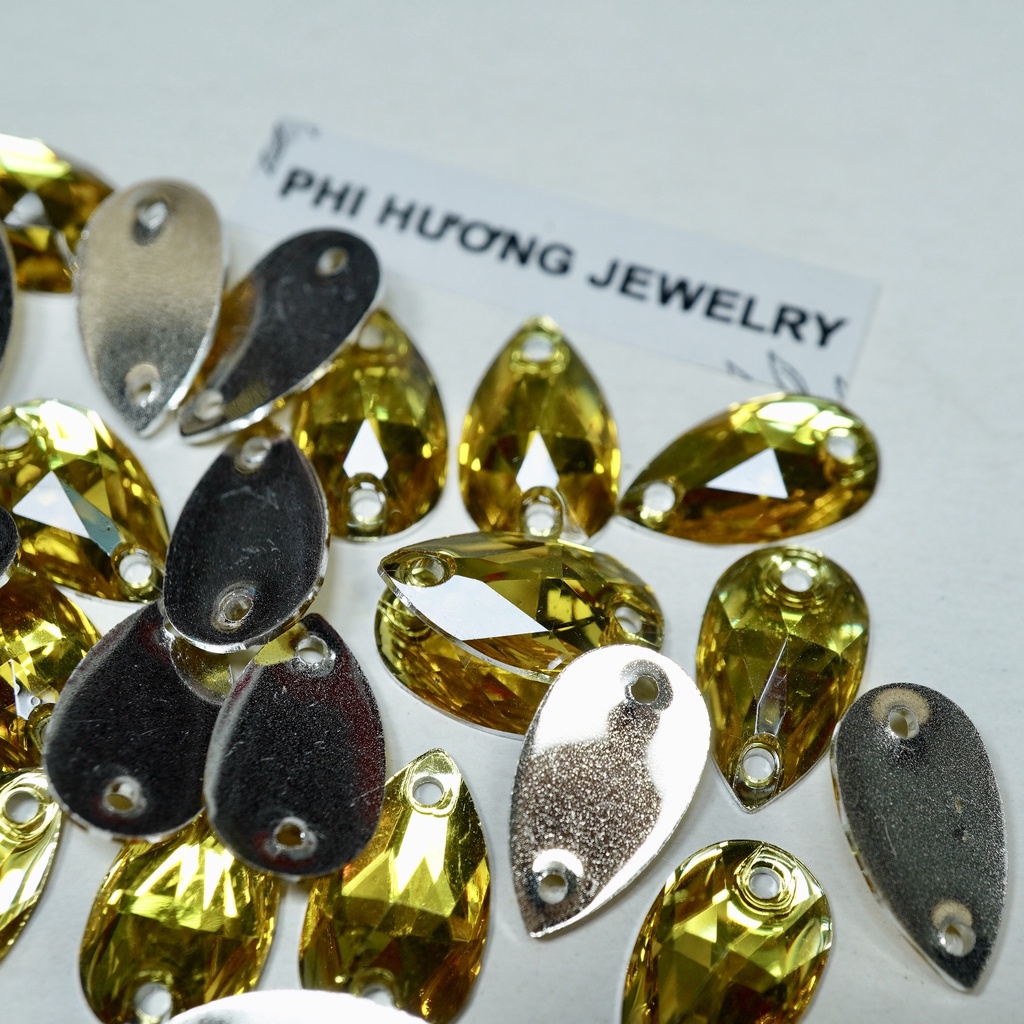 Gói 50 hạt đá giọt nước tráng bạc size 7x12mm, 10x18mm nhiều màu đính kết quần áo