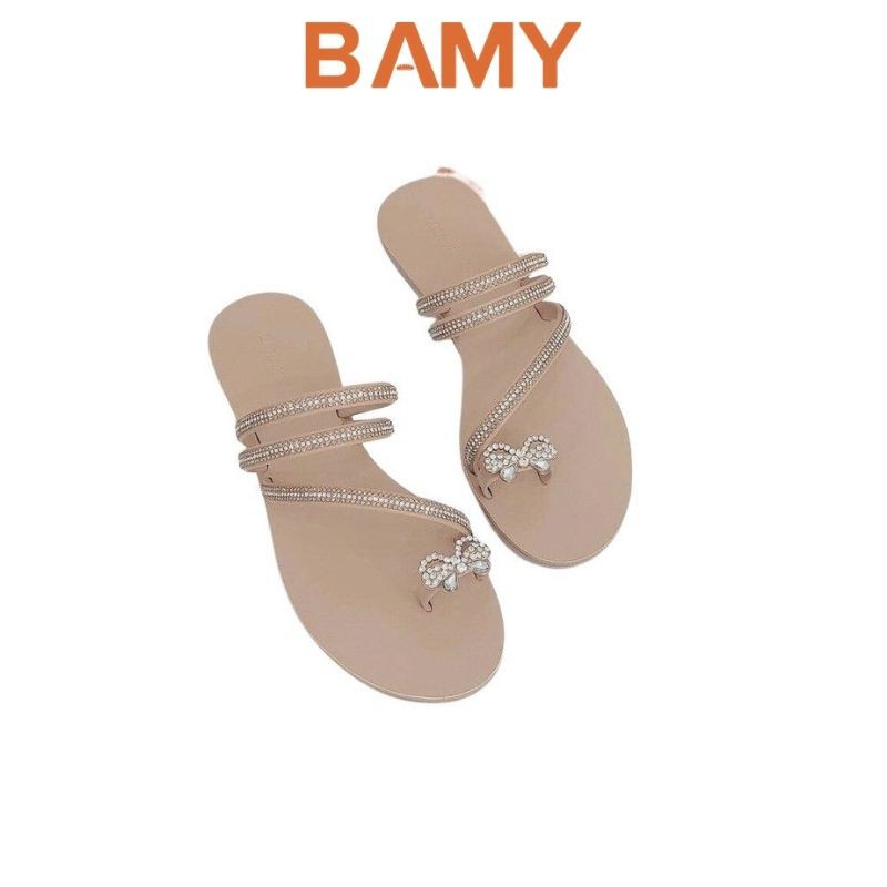 Dép kẹp Nữ BAMY xỏ ngón đính xoàn nơ bướm xinh