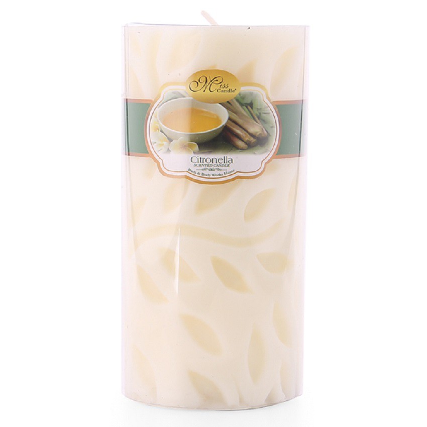 Nến thơm décor chiếc lá D7H15 Miss Candle NQM5005 7 x 15 cm (Vàng nhạt, hương sả chanh)