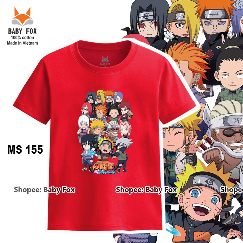 Áo thun bé trai 100% cotton loại tốt, áo phông thương hiệu BABY FOX, hình Naruto, size nhí trung, đại  l