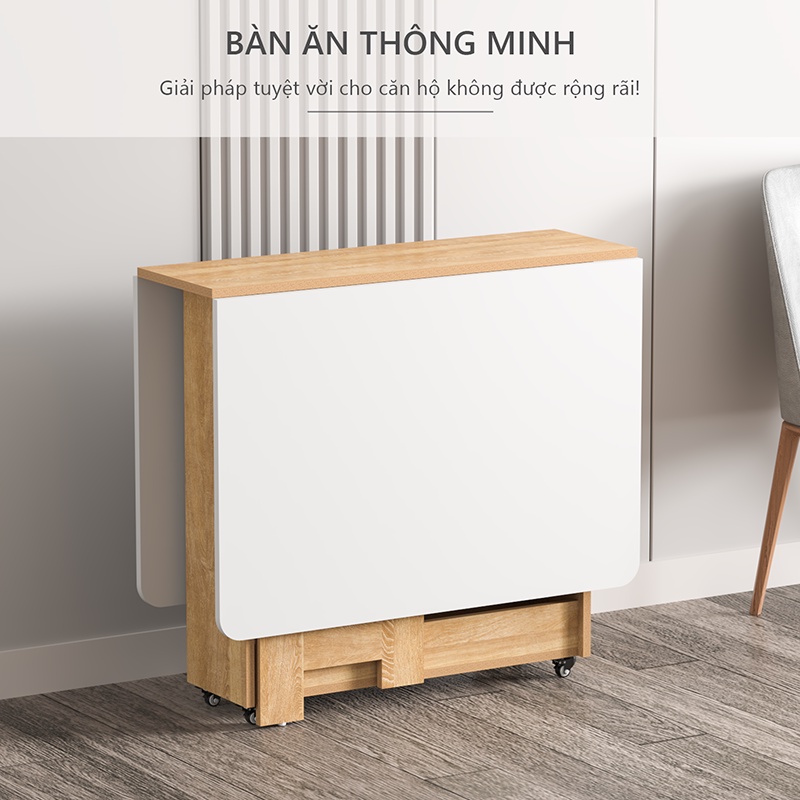 Bàn ăn gấp gọn thông minh có bánh xe di chuyển phong cách Hàn Thương hiệu Larot- LP97.41
