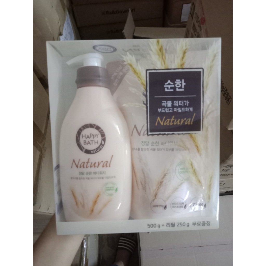 Bộ Sữa Tắm Happy Bath Set Hương Lúa (Chai 500g và Túi 250g)