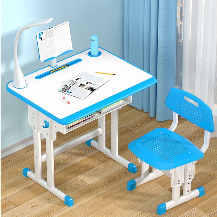 Bộ bàn ghế học sinh tiểu học có điều chỉnh chiều cao bàn và ghế (tặng kèm đèn cảm ứng và giá đỡ sách)