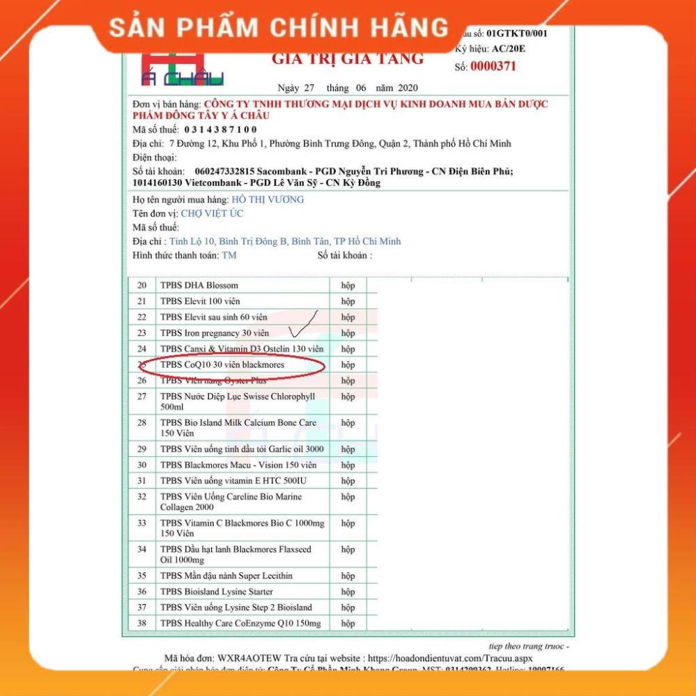 Viên uống bổ tim CoQ10 hãng Blackmore chính hãng Úc 30 viên mẫu mới 2021