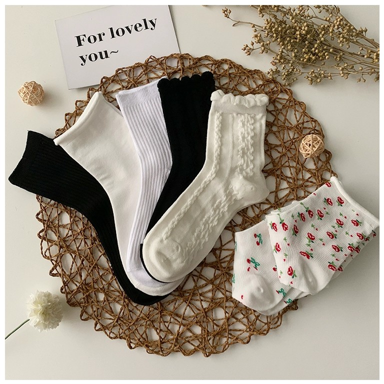 Vớ cổ cao vừa viền bèo màu trắng phong cách lolita Nhật Bản thời trang cho nữ