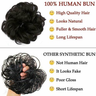 Real Remy Tóc Con Người Lộn Xộn Bun Co Giãn Scrunchie Kẹp Đuôi Ngựa Phần Mở Rộng.US Trong Q3Z7