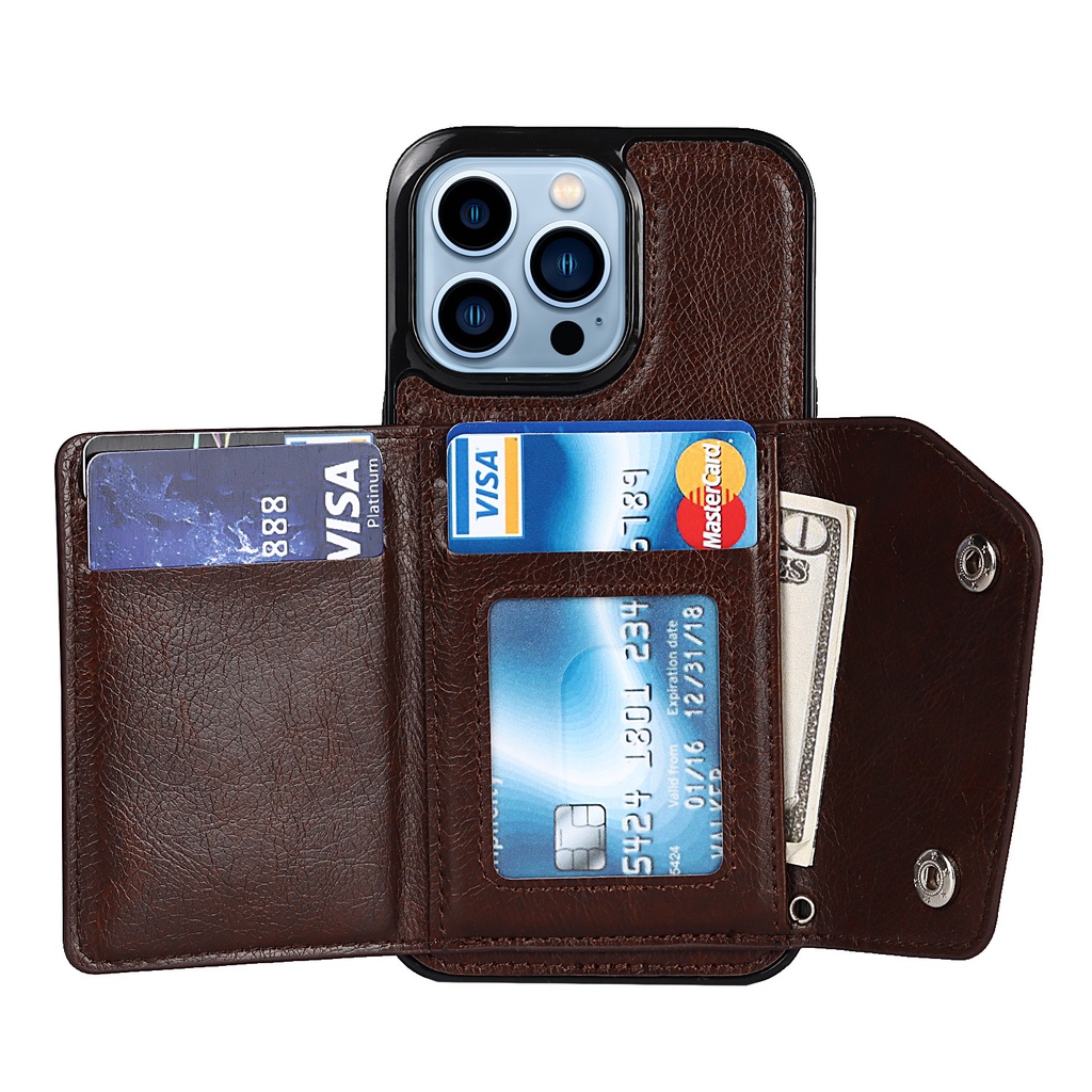 Bao Da Điện Thoại Nắp Lật Kèm Ngăn Đựng Thẻ Và Dây Đeo Cho IPhone 13 12 Mini 14 11 X XR XS Pro Max 7 8 Plus