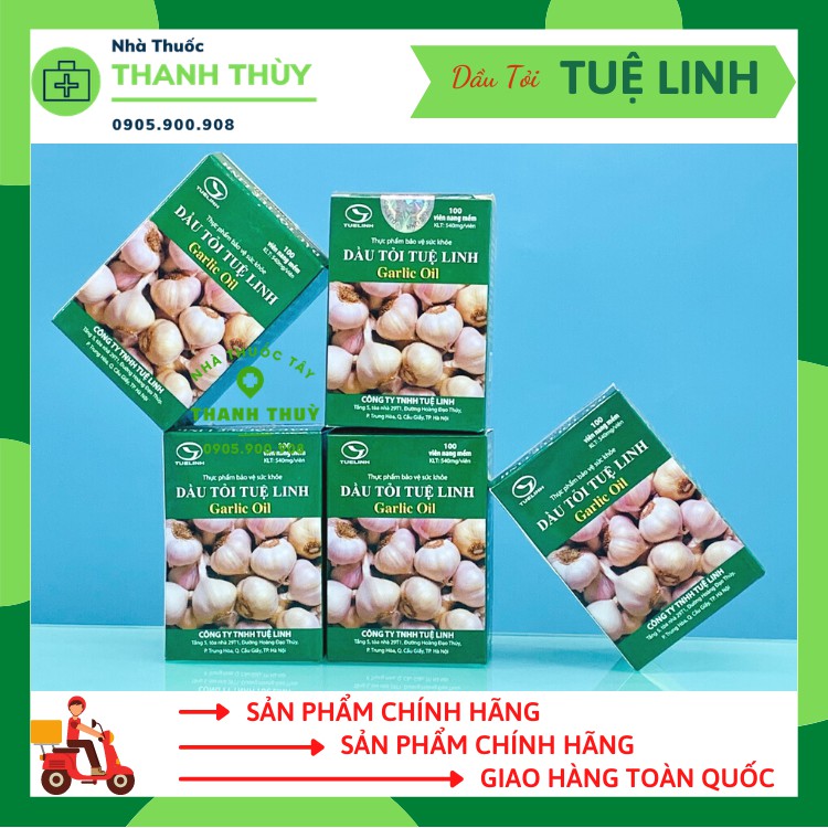 Dầu tỏi Tuệ Linh Garlic Oil Giảm Mỡ Máu - Tăng Đề Kháng Hộp 100 Viên Nang Mềm