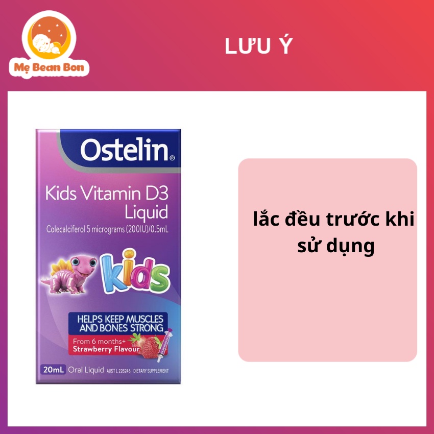 Vitamin D3 cho bé Liquid Ostelin 20ml dạng nước của Úc giúp hấp thụ canxi phát triển chiều cao cho trẻ từ 6 tháng tuổi