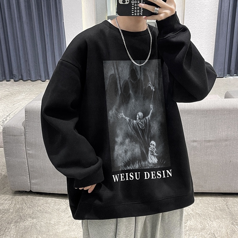 Áo sweater cổ tròn tay dài in họa tiết phong cách hip hop thời trang cho nam size M-5XL