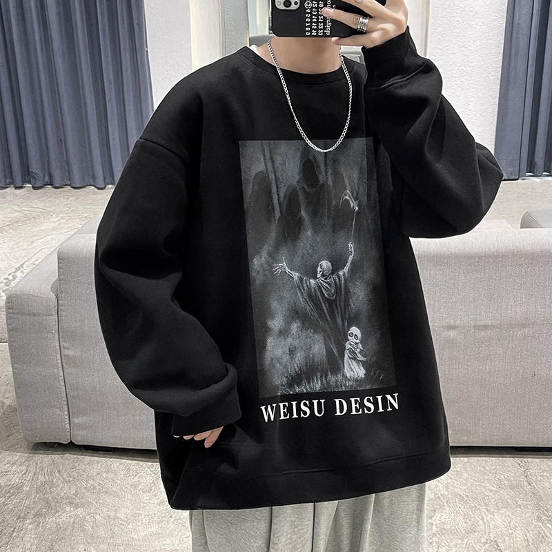 Áo Sweater Cổ Tròn Tay Dài In Họa Tiết Phong Cách Hip Hop Thời Trang Cho Nam Size M-5Xl