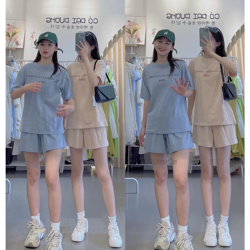 Set áo thun Losangeles nữ - set áo thun nữ cổ tròn form rộng mix quần short thun SIÊU HOT