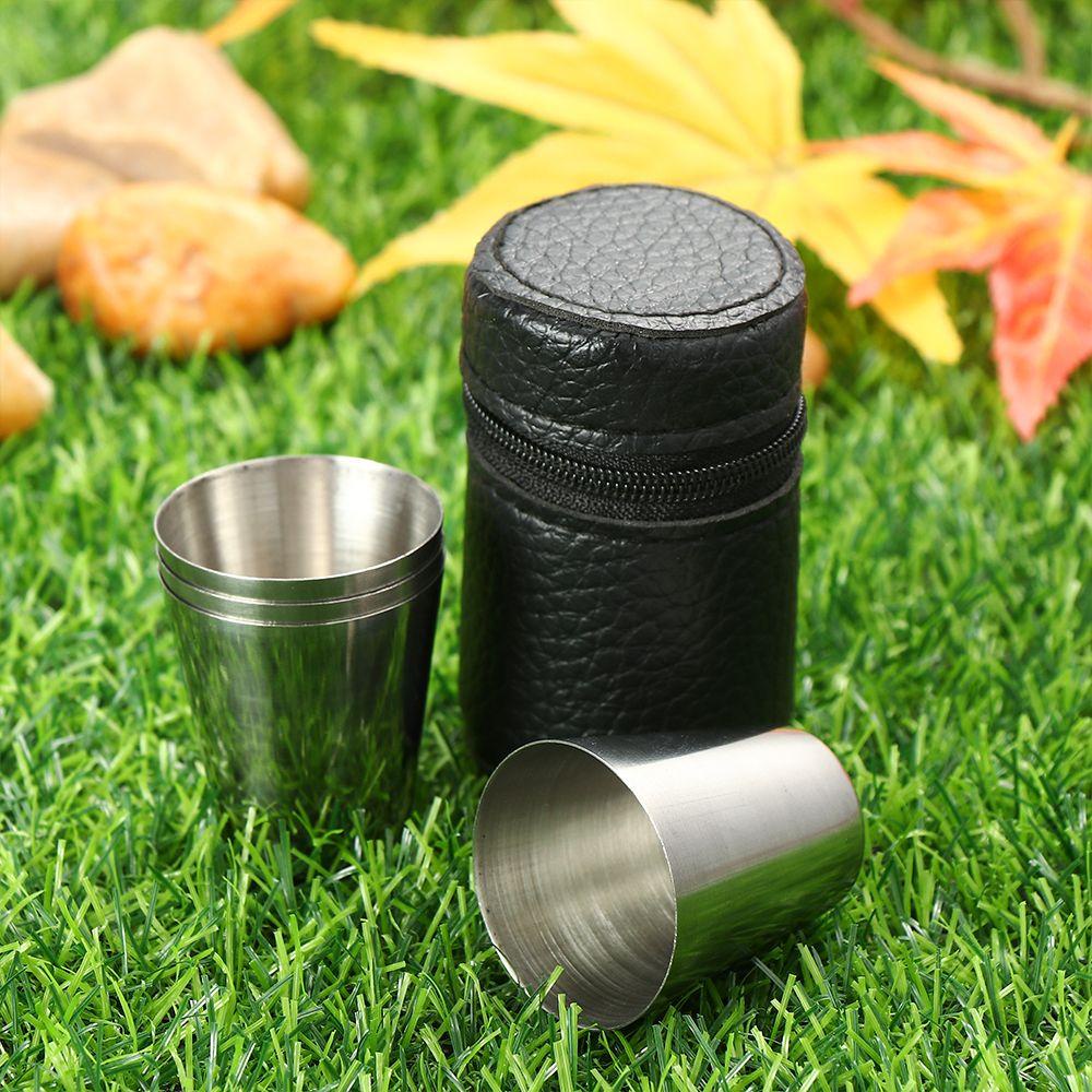 Bộ 4 Cốc Uống Bia / Trà / Cà Phê Bằng Thép Không Gỉ Kèm Hộp Đựng Tiện Dụng Mang Theo Du Lịch