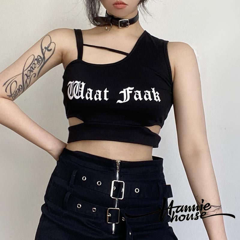 Áo Thun Nữ Cộc Tay Lệch Vai Màu Đen Cá Tính