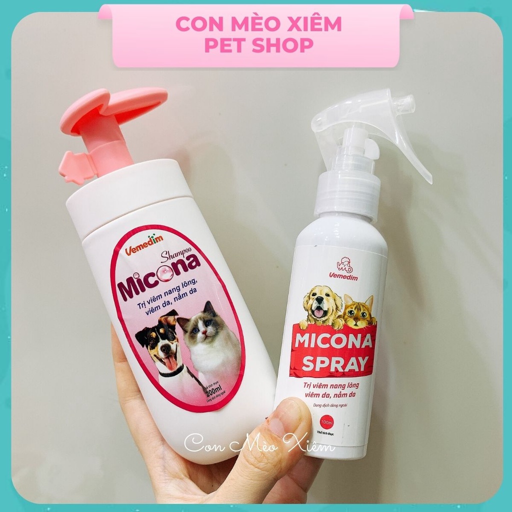 Sữa tắm chó mèo viêm da nấm Vemedim Micona 200ml, chăm sóc lông thú cưng Con Mèo Xiêm