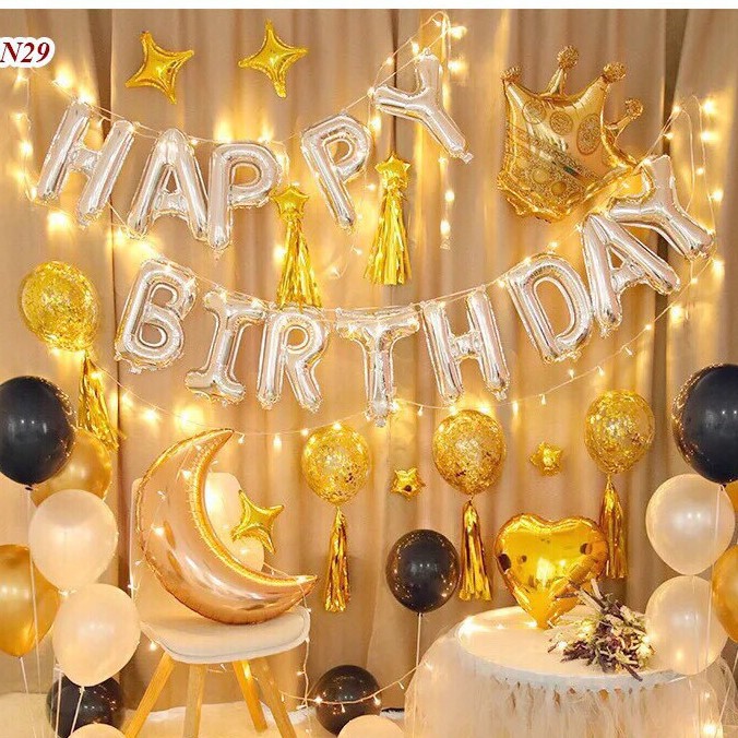 Bóng Kiếng Happy Birthday+1 Keo+1 Dây Treo(Bộ 13 Chữ) Size 40cm