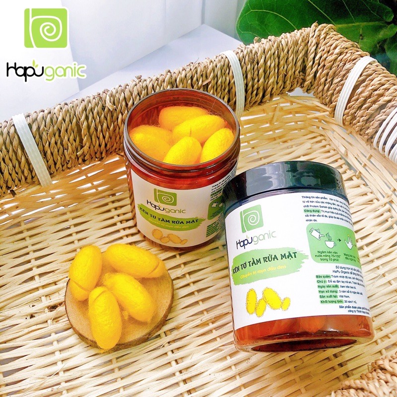 Kén Tơ Tằm Rửa Mặt Handmade HaPu Organic Làm Sạch Sâu Ngừa Mụn Và Trắng Da 30 Kén