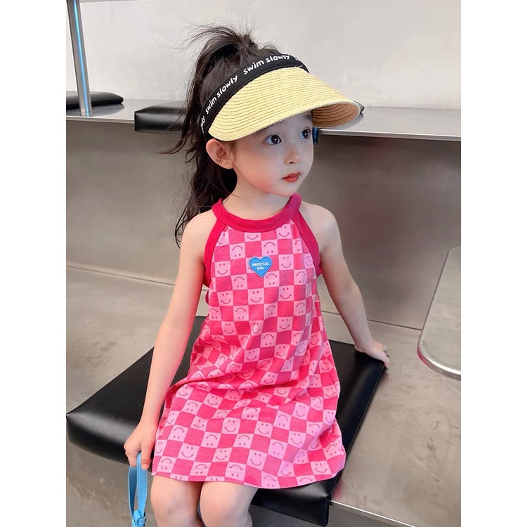 Váy bé gái - Váy caro mặt cười xinh xắn cho bé 8-30Kg