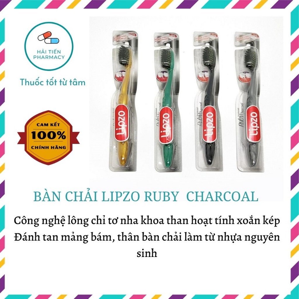 Bàn chải đánh răng Lipzo rubycharcoal than hoạt tính, công nghệ chỉ tơ nha khoa xoắn kép đánh tan mảng bám