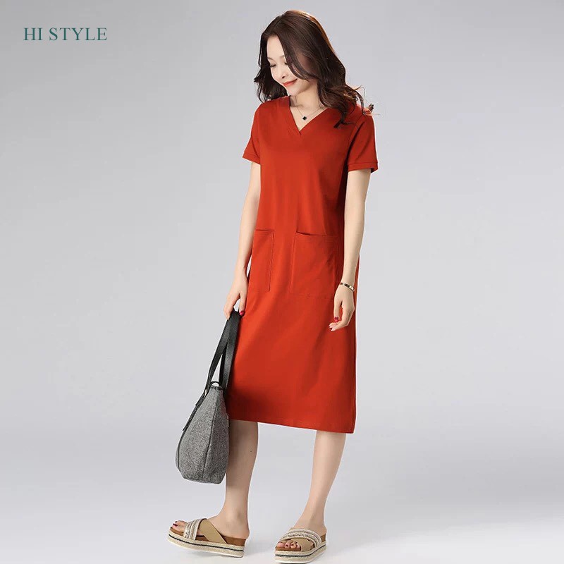 Váy Suông Nữ trơn đầm ngắn tay Nữ HI STYLE 2021 chất liệu cotton  đẹp có Size lớn to phù hợp với cả bà bầu