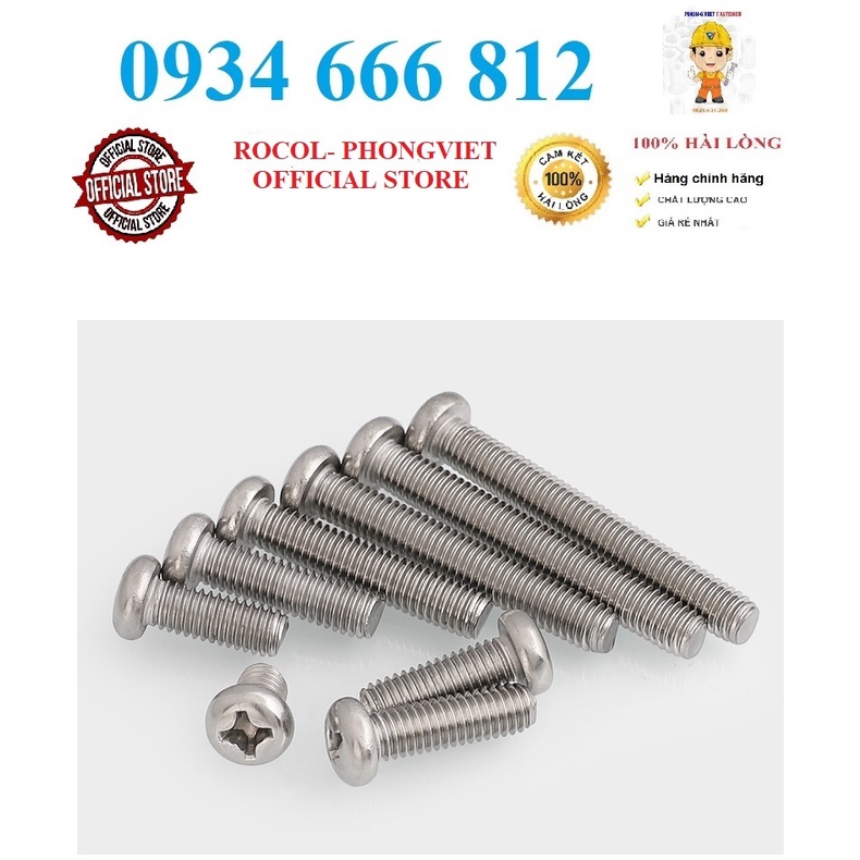 Combo 50c Vít pake đầu tròn thân bulong inox201 M4x16, M4x20