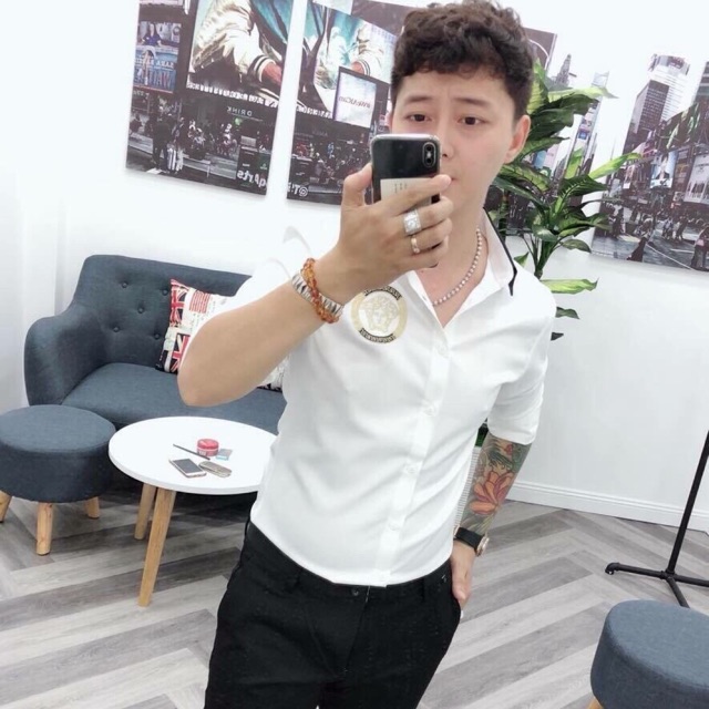 áo sơmi lụa nam dài tay cổ phối cao cấp