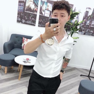 Áo sơmi lụa nam dài tay cổ phối cao cấp
