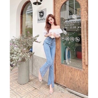 Quần jeans ống loe xẻ form dài