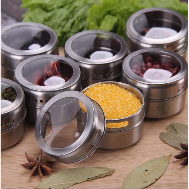 Lọ đựng gia vị nắp nam châm bằng thép không gỉ, hũ đựng gia vị gắn tường tiện lợi