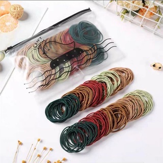 Sét 100 chun buộc tóc phong cách Hàn Quốc túi zip