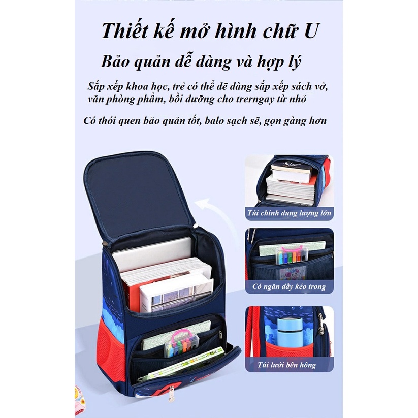 Balo chống gù dáng hộp cho bé trai và bé gái in hình siêu dễ thương 758
