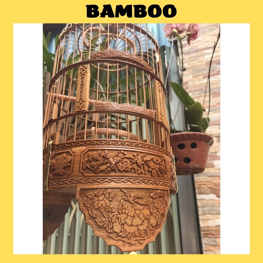 Lồng chim khuyên Bamboo lồng chim khuyên đục laze cao cấp tặng kèm đủ phụ kiện loại đẹp