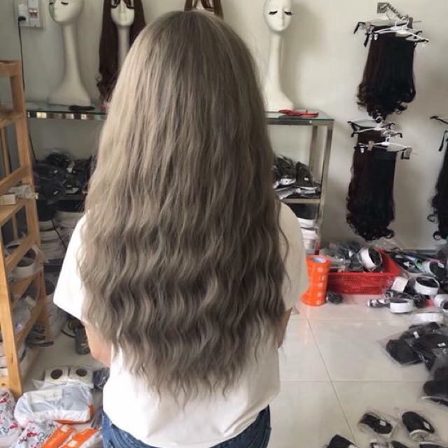 tóc giả xù xám + lưới trùm