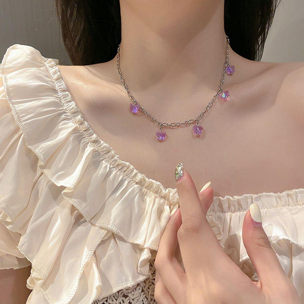AROMA Vòng cổ Mặt Hình Bướm Màu Tím Thời Trang Cho Nữ