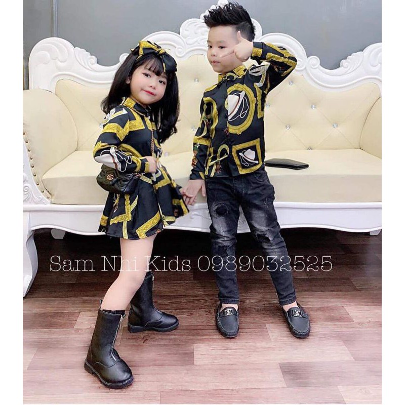 Set sơ mi anh em lụa 3D cho bé (8-25kg) Ảnh thật