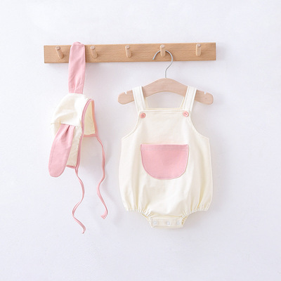 Set áo liền quần và mũ trùm đầu thiết kế tai thỏ/ tai gấu thời trang mùa thu 2021 xinh xắn dành cho bé gái