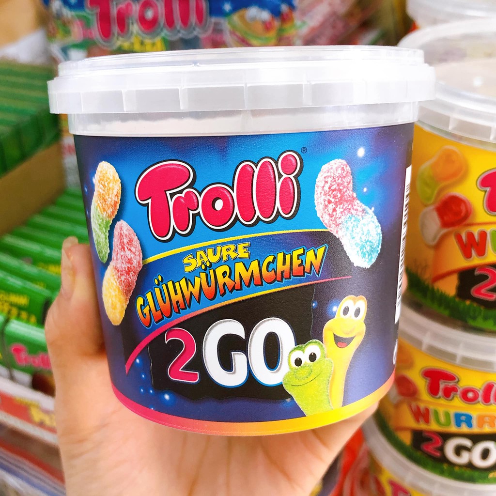 Kẹo dẻo trolli wurrli & Kẹo dẻo Trolli Sour Glowworms 2Go (150g)