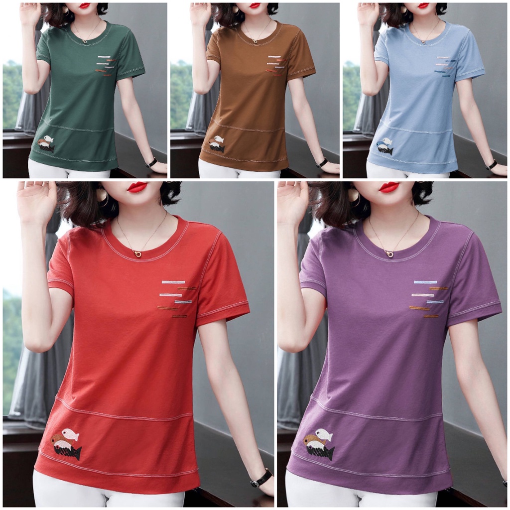 Thời Trang Áo Thun Tay Ngắn Dáng Rộng Dễ Phối Đồ Cho Phụ Nữ Trung Niên