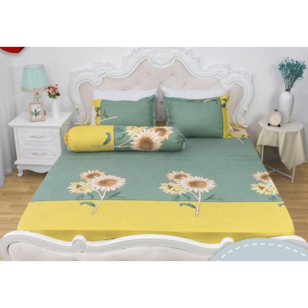 Bộ ga gối gồm 1 ga chun 2 vỏ gối nằm-vải poly cotton hàng đẹp full size ga giường