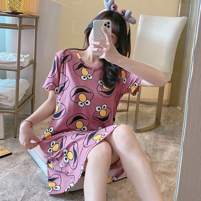 Đầm mặc nhà dễ thương chất thun cotton 4 chiều mịn mát thấm hút mồ hôi, có Bigsize, Ship hoả tốc 30’