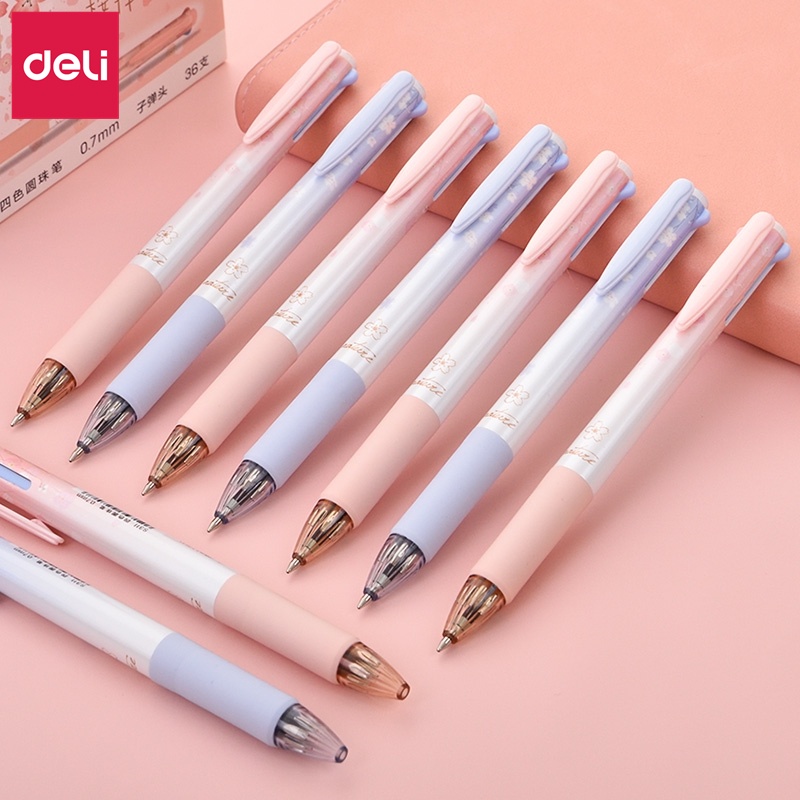Bút bi nhiều màu deli 0.7mm 4 màu mực tiện dụng cho văn phòng/ học tập