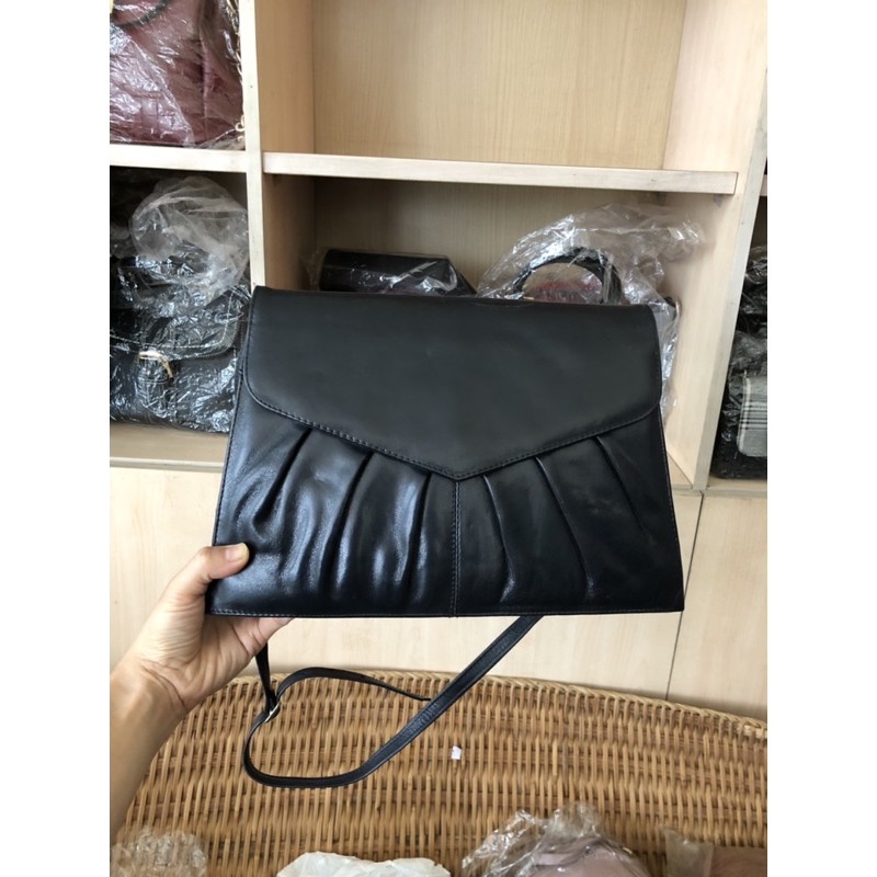 Túi sò đeo chéo , da thật , màu xanh dương đen đậm