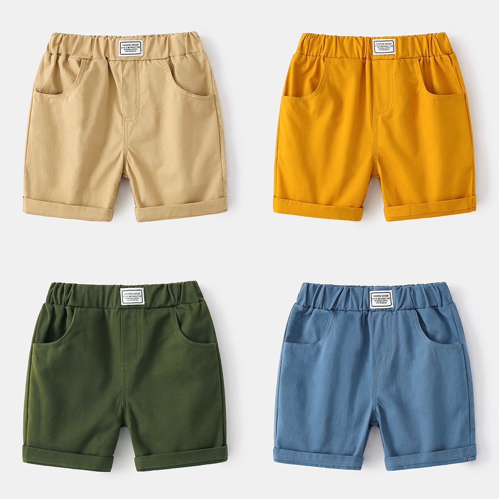 Quần đùi SOFFNY cotton co giãn mềm mại màu trơn thời trang dành cho bé trai