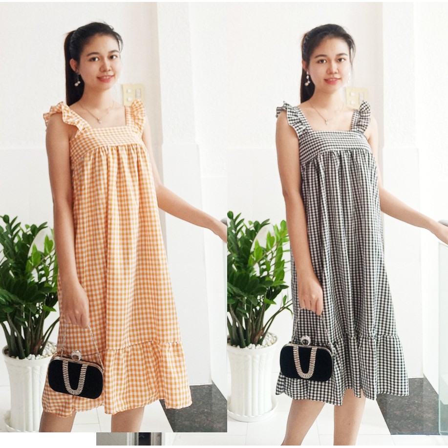Đầm suông nữ caro dáng dài form suông đuôi cá nhẹ nhàng | BigBuy360 - bigbuy360.vn