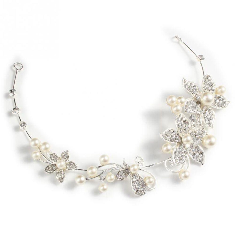 Băng Đô Cài Tóc Đính Hoa Ngọc Trai Trong Suốt Thanh Lịch Cho Cô Dâu