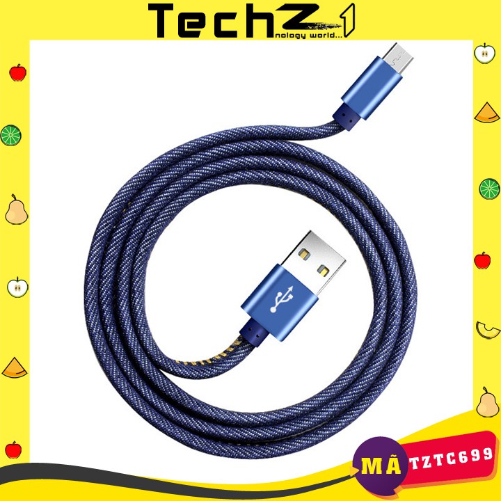 Dây sạc Type C hỗ trợ sạc nhanh 2.4A bọc vải jean siêu bền chống gãy - Mã TZTC699