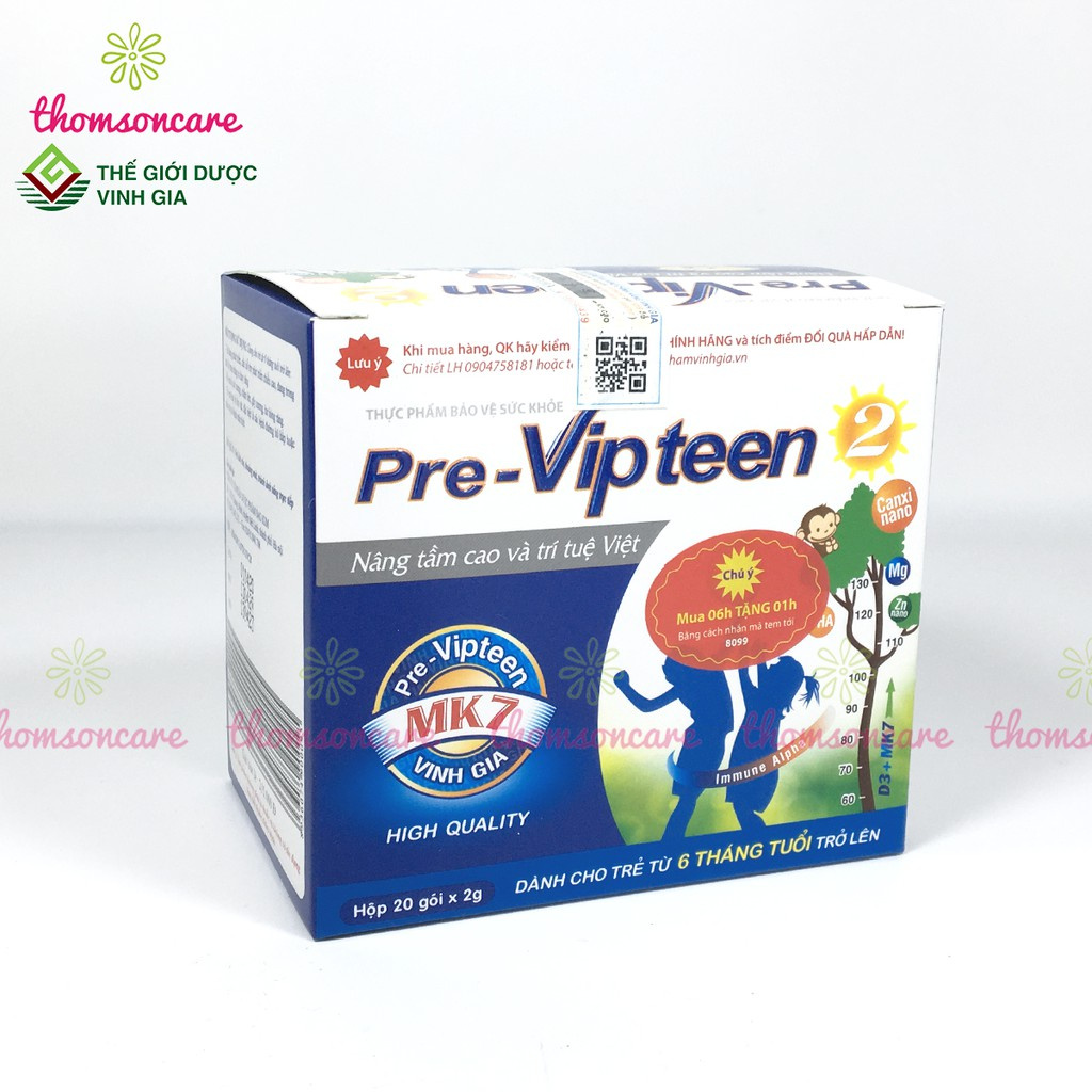 Pre Vipteen 2 - Mua 6h tặng 1h bằng tem tích điểm, Bổ sung canxi cho bé từ 6 tháng, 1, 2 tuổi, tăng sức đề kháng