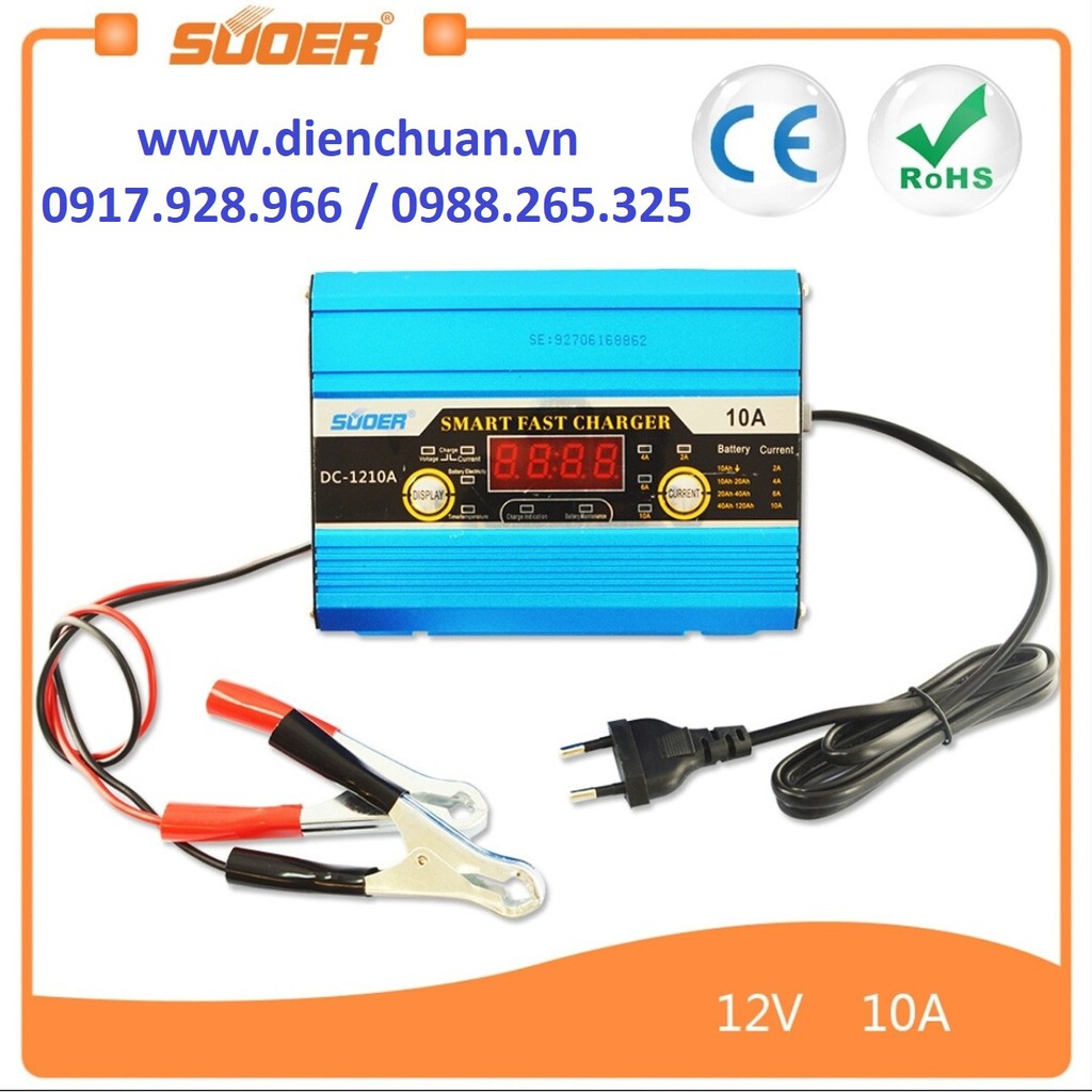 Sạc ắc quy tự động 12V 100Ah có màn hình LCD Suoer DC-1210A