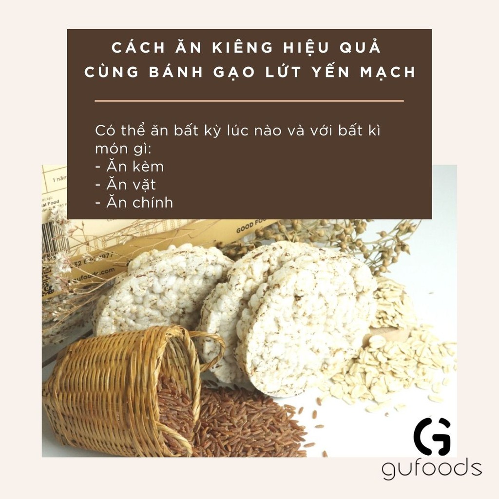 Bánh gạo lứt Yến Mạch ăn kiêng, tập GYM GUfoods - gói 165gram- 500gram | BigBuy360 - bigbuy360.vn