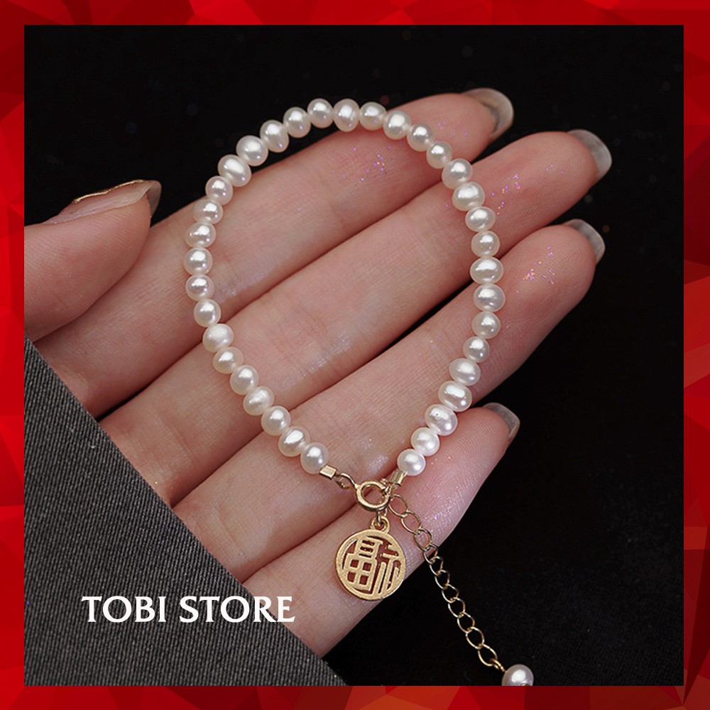 Vòng tay ngọc trai nhân tạo nữ đồng xu hút tài lộc may mắn TOBI STORE TB345